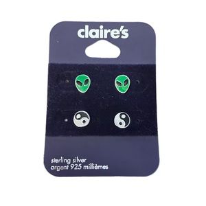 BNWT Claire’s Sterling Silver Alien and Ying Yang Design earrings (2 pack)